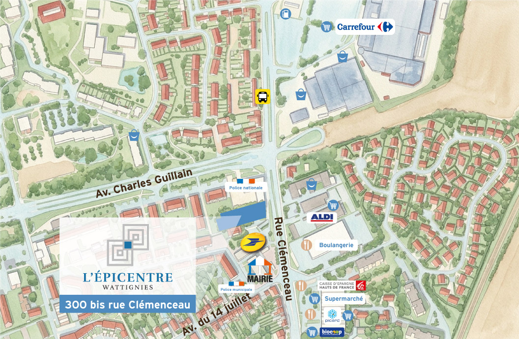 Plan aérien du quartier — Résidence L'Épicentre, 300 bis rue Clémenceau, Wattignies